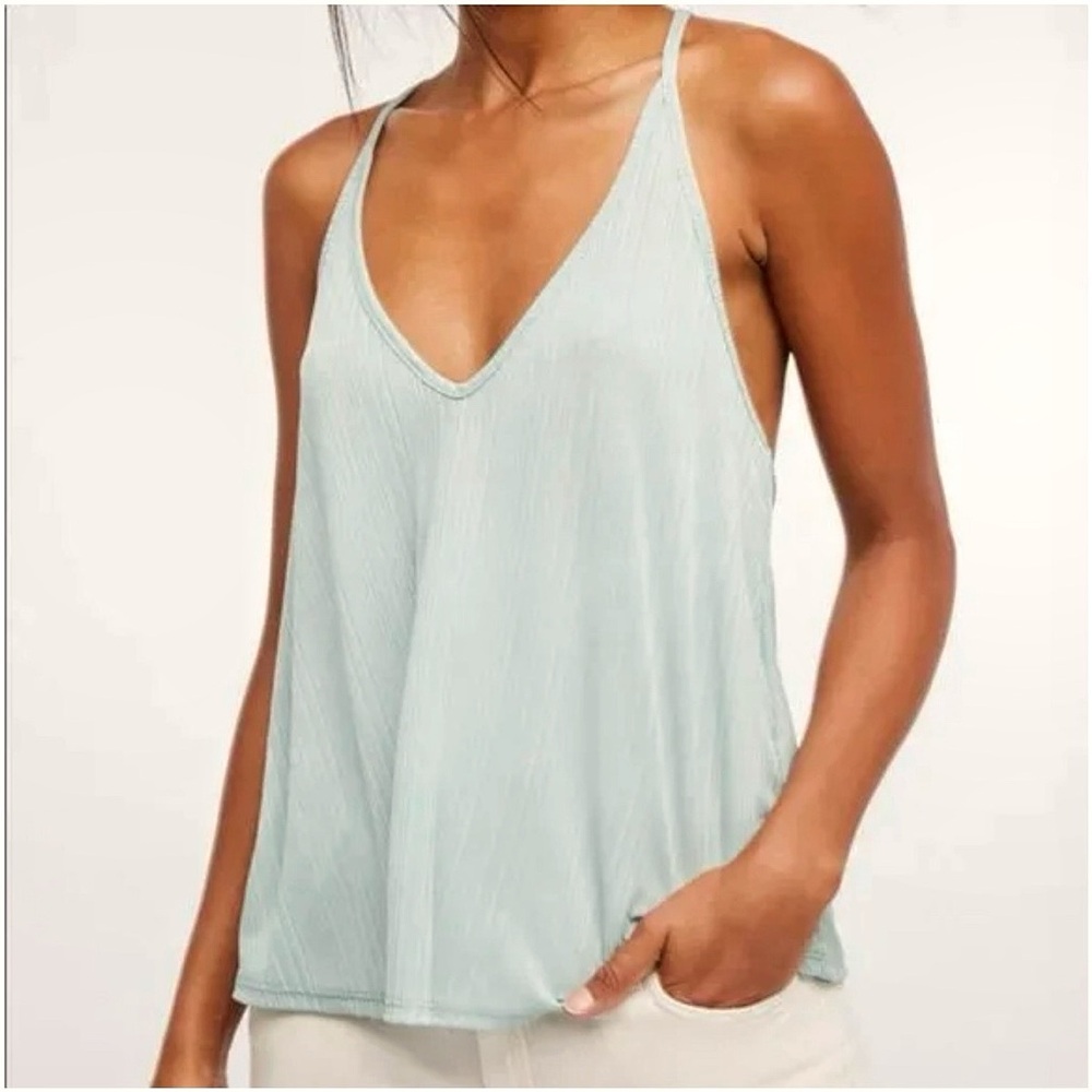 FREE PEOPLE Flowy Mint Green V-Neck Ribbed Racerback Cami Top
